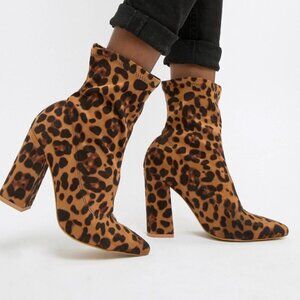 ASOS BOOHOO leopard print soft sock booties 7